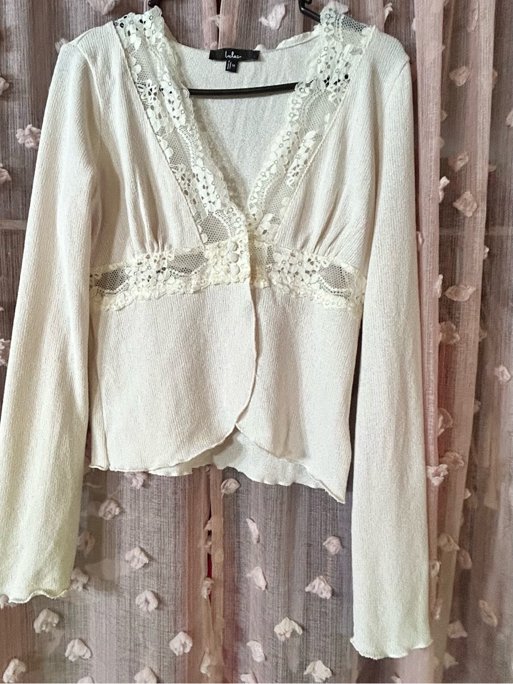 Lulu's Cream Lace-Trim Button Down Blouse